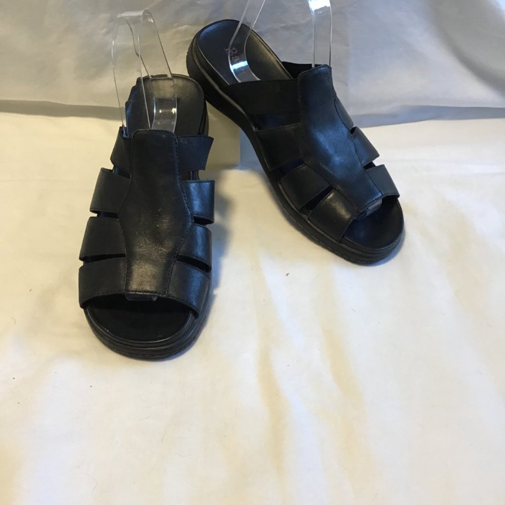 Bass Black Leather Slide Sandals with Cutout Straps